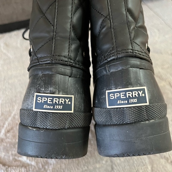 SPERRY Black QUILT DUCK BOOTS WOMEN'S Sz 8 Waterproof Rubber Winter Warm - Picture 6 of 11